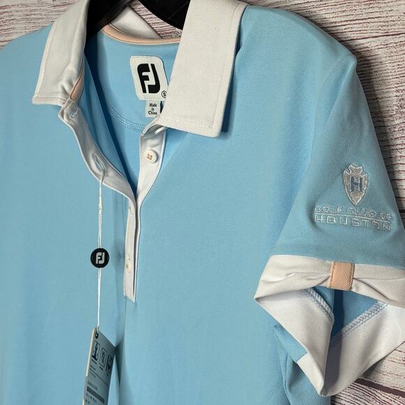 Foot Joy Short Sleeve Blue Colorblock Golf Club of Houston Polo Shirt Size Small - Picture 6 of 8